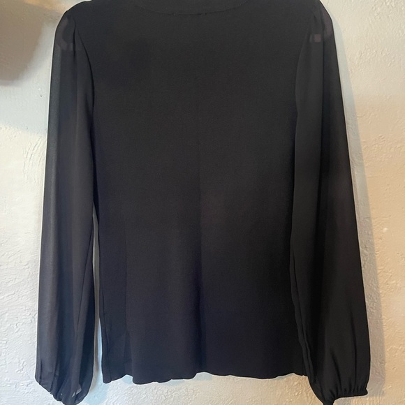 INC International Concepts Black Long Sheer Sleeve Blouse - Picture 5 of 7